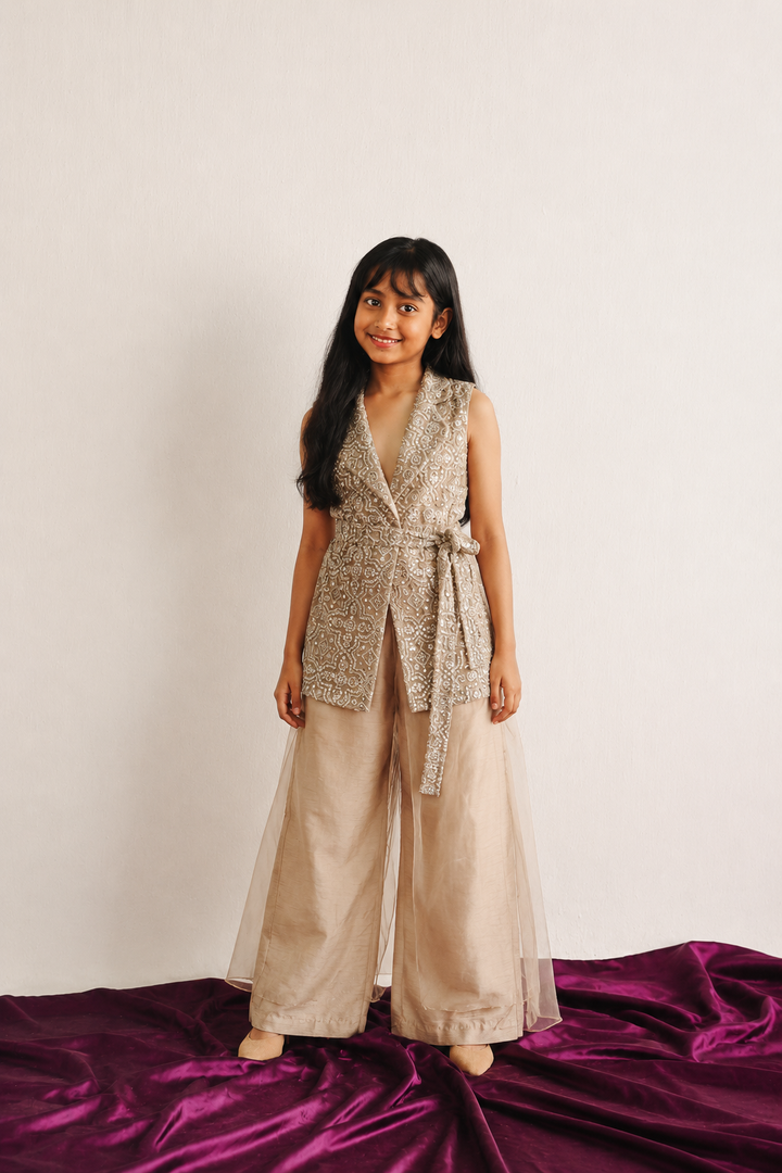 Sleeveless Blazer with Double Layered Palazzos