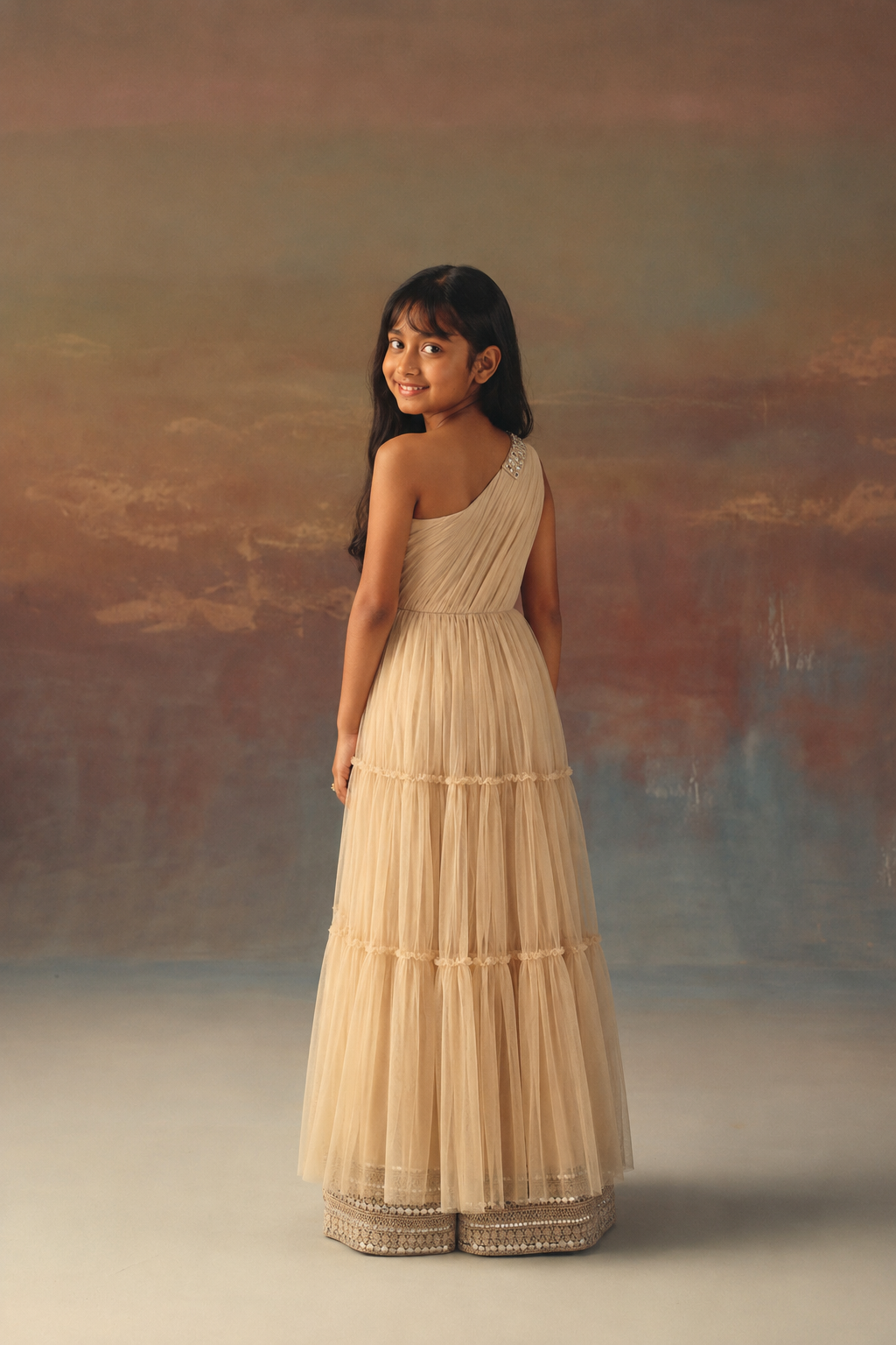 One Shoulder Anarkali Dress Top with Plazzos