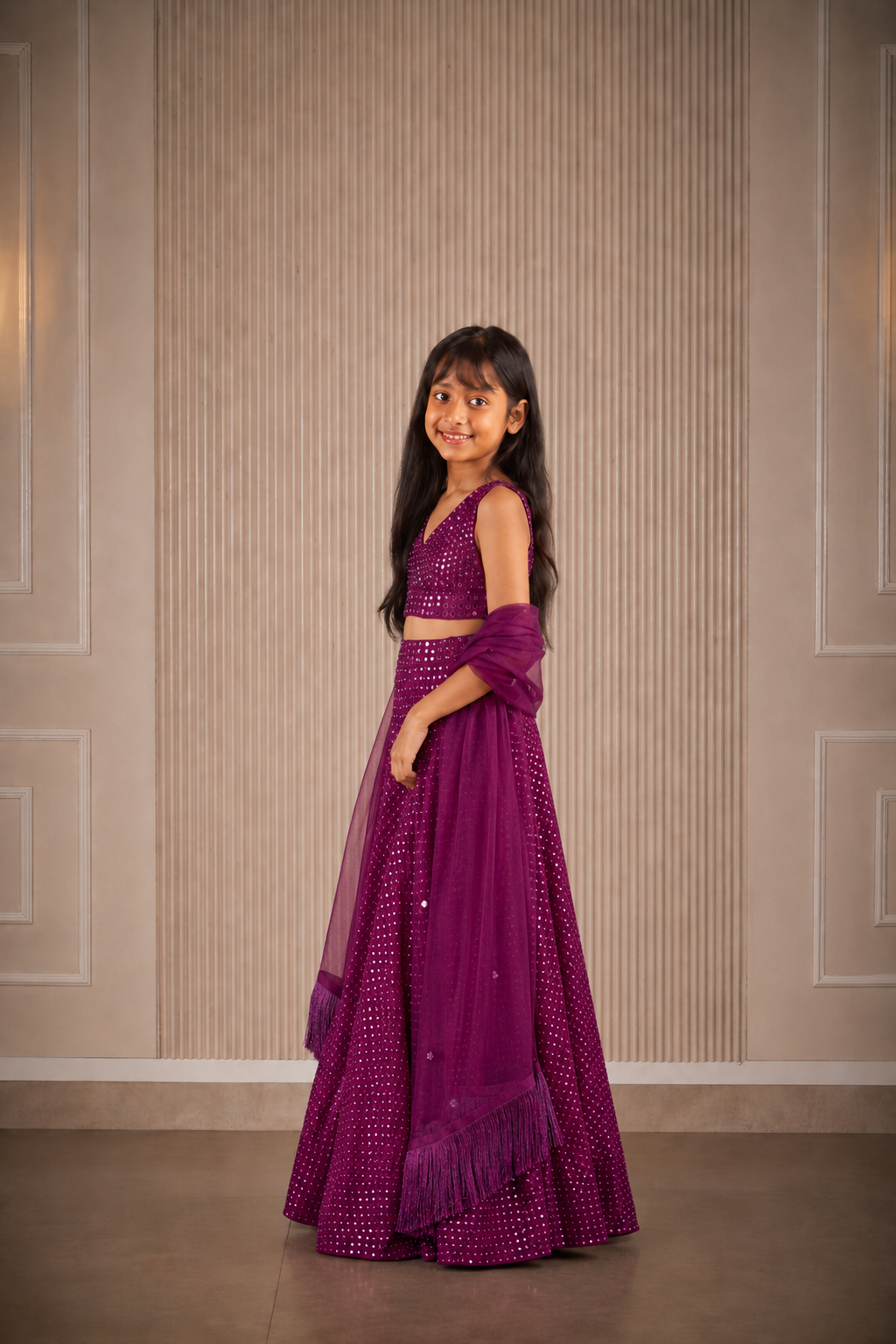 Raidana Bandhani Purple Lehanga Set