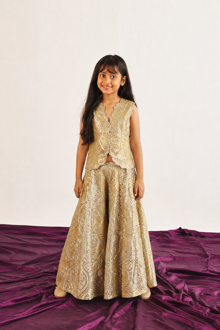 Gilet with Dual Color Flared Shararas