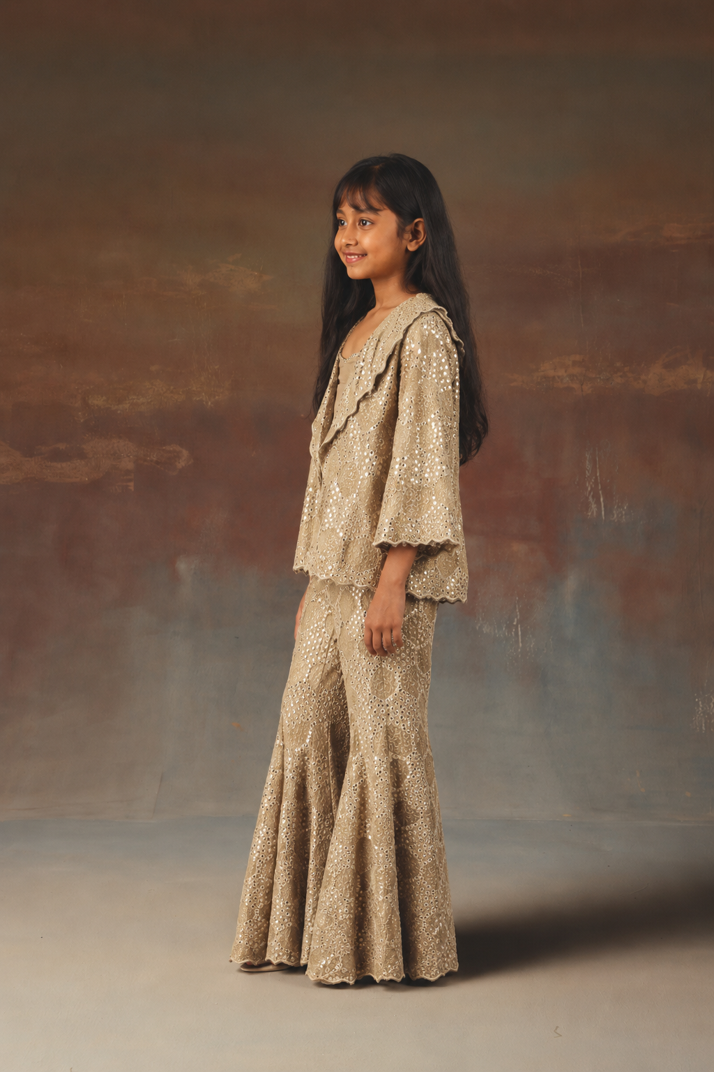 Scallop Blazer with Bandeau and Bootcut Pants