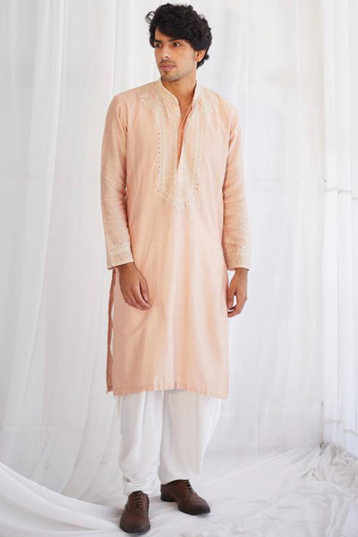 Dori Work Mens Kurta peach With Salwar