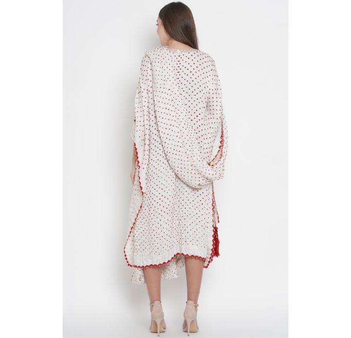 Off-White Boat Neck Mirrorwork Drape with Cuff Sleeves
