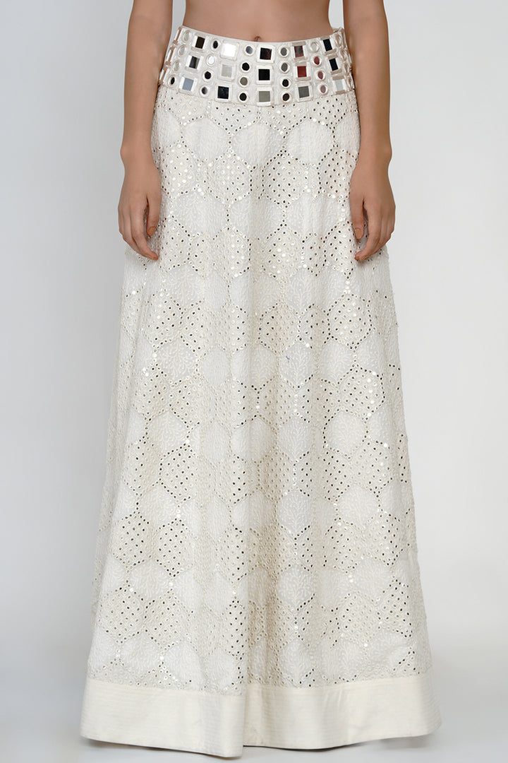 Ivory Mirrorwork Lehanga Skirt with Embellished Broad Belt