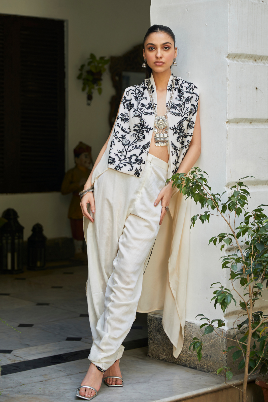 Side Tulip Dhoti With Lace Highlights