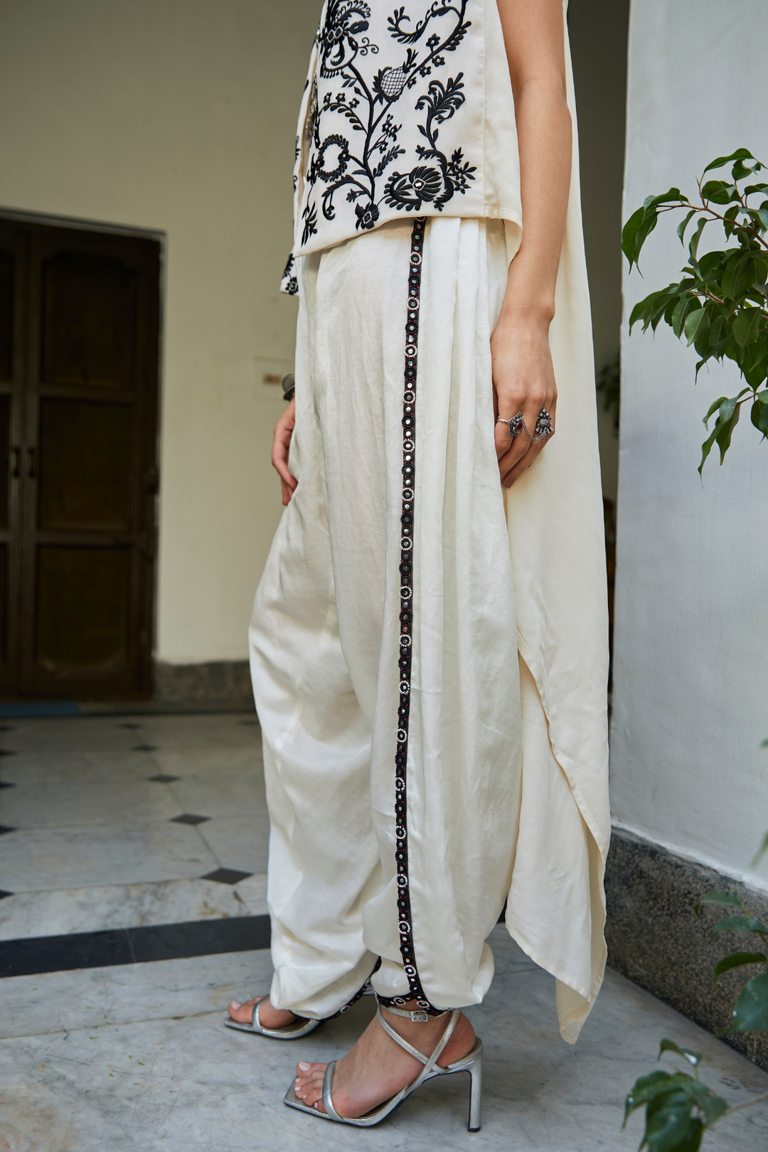 Side Tulip Dhoti With Lace Highlights