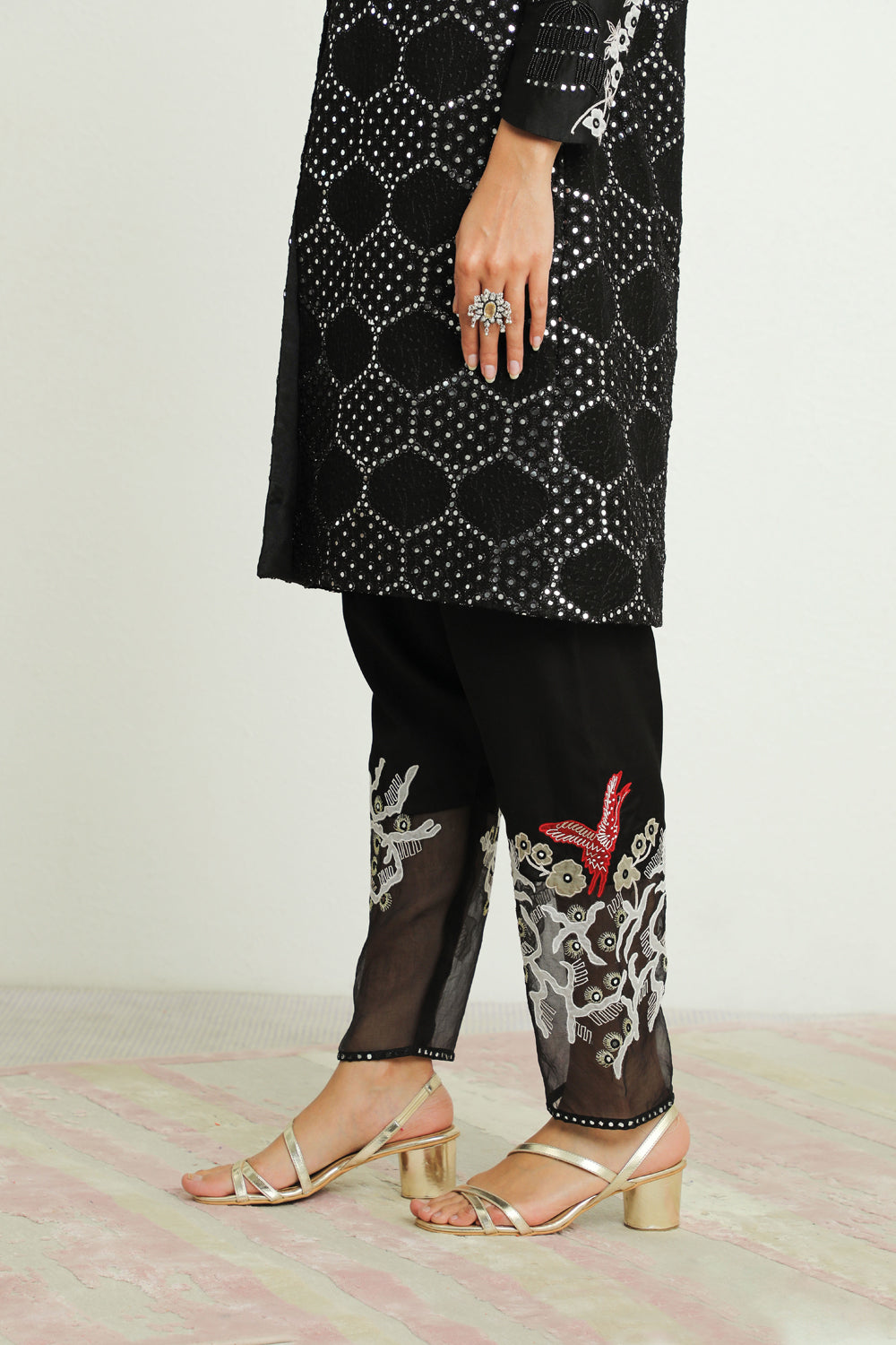 Modal Satin Dhoti with Embroidered Poncho