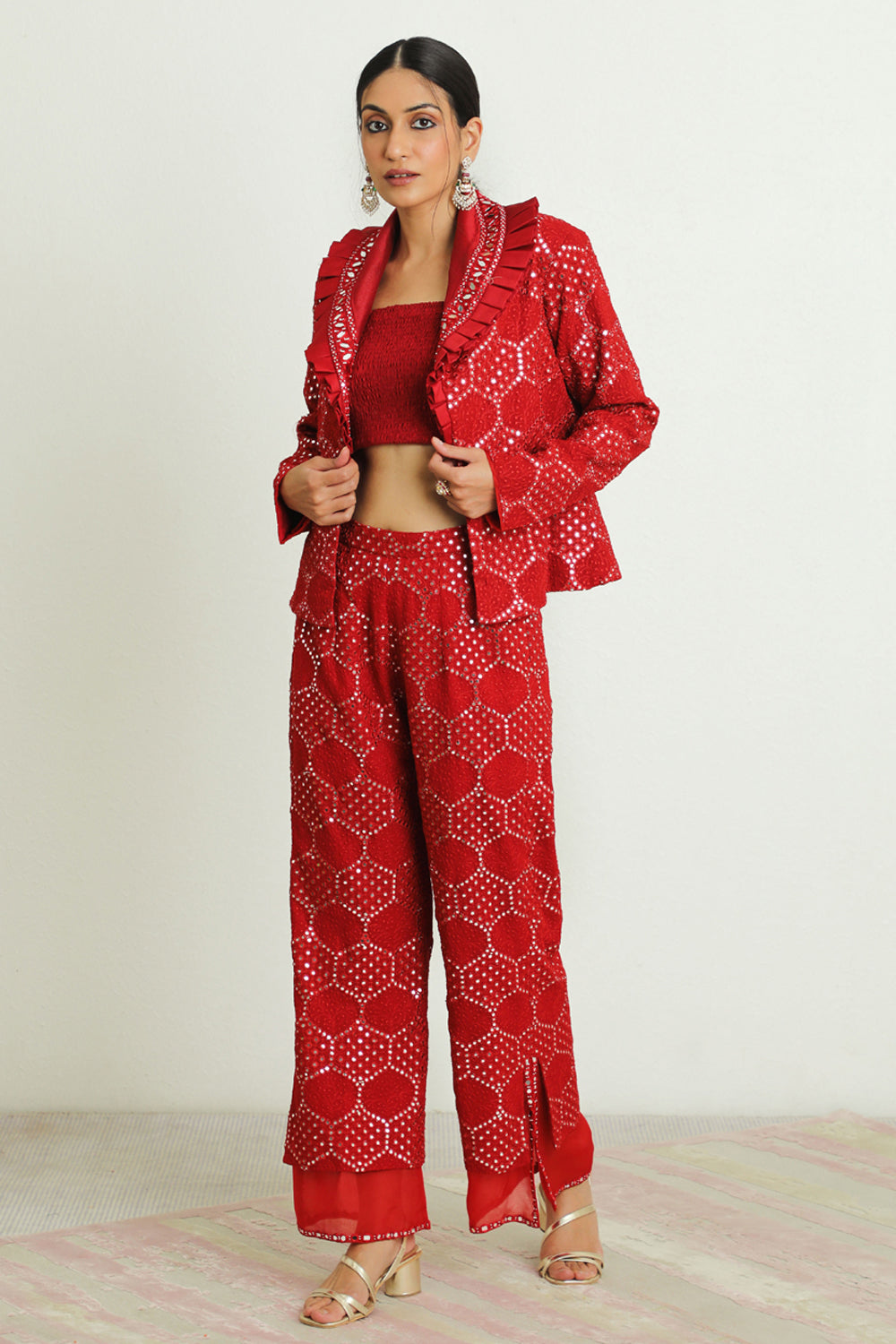 Red Layered Georgette Palazzo Pants for Women – Stilento