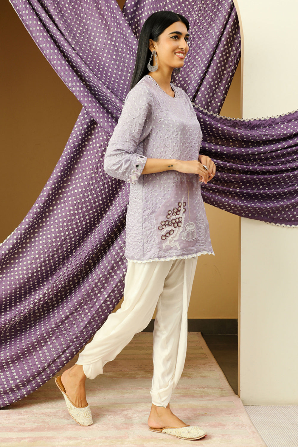 Modal Satin Dhoti with Embroidered Poncho