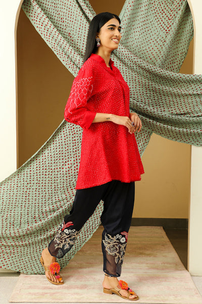 Modal Satin Dhoti With Embroidered Poncho
