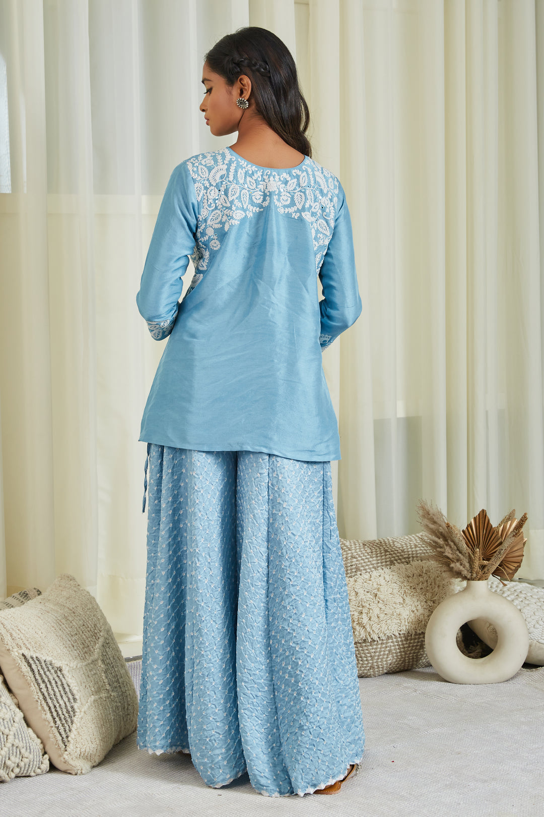 Gajji Silk Bandhani Dori Mirror Embellished Sharara Set