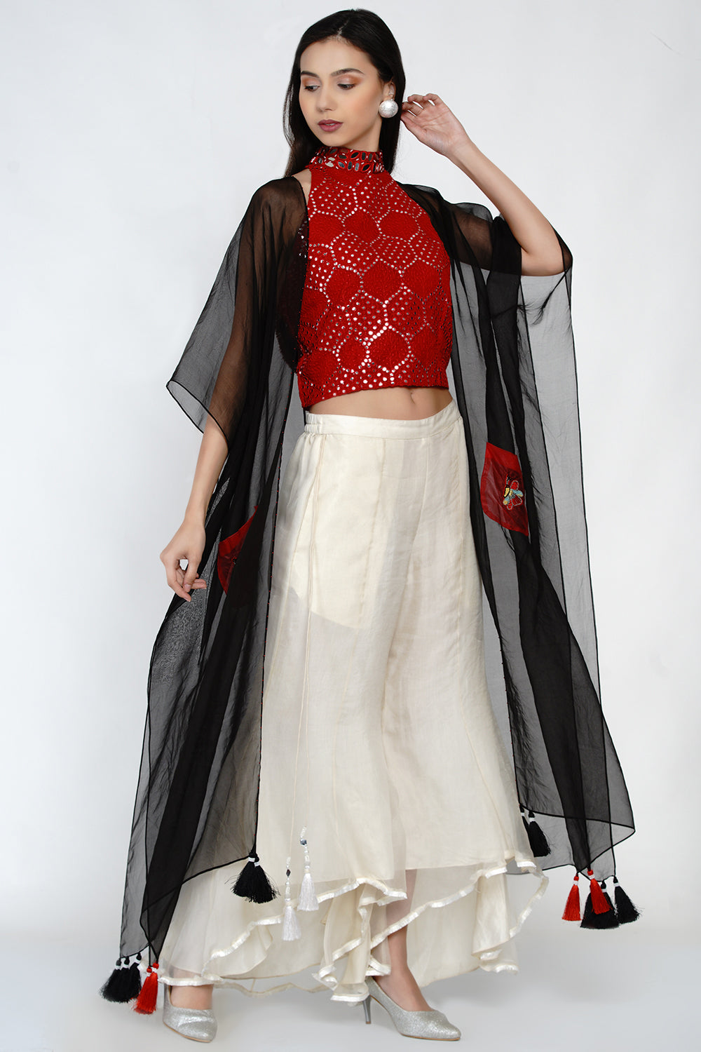 Organza Cape with Embellished Pockets