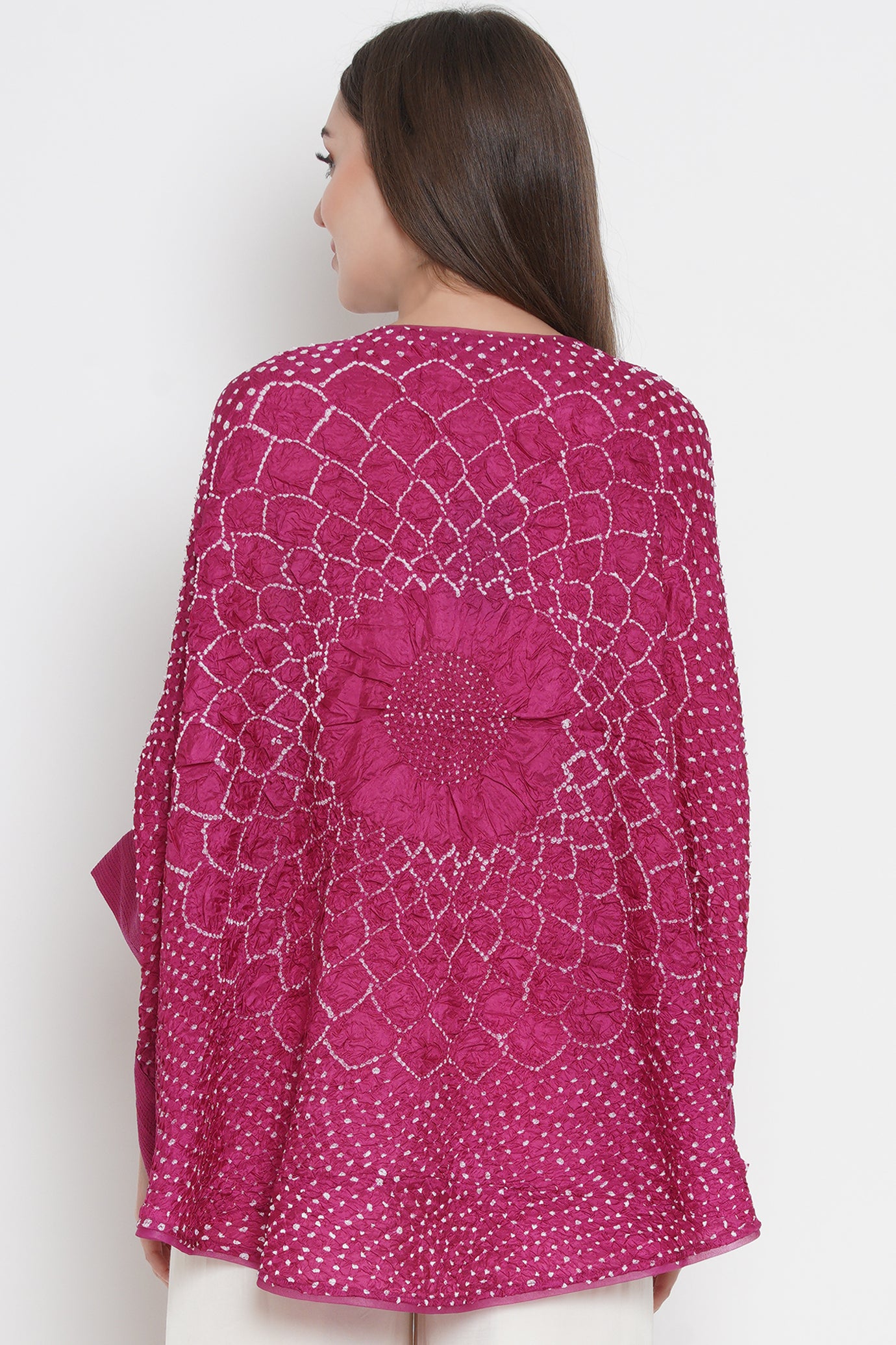 Pink Crushed Bandhani Wide Sleeve Cape Top