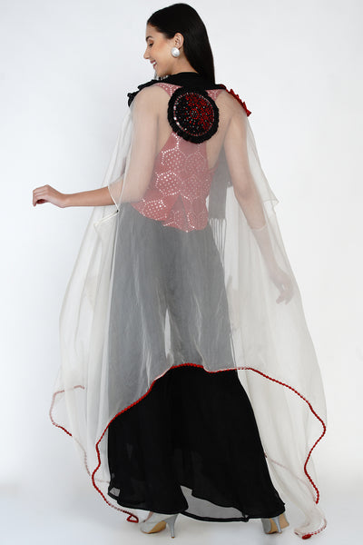 Embellished Organza Cape Set with Mirrowork Top