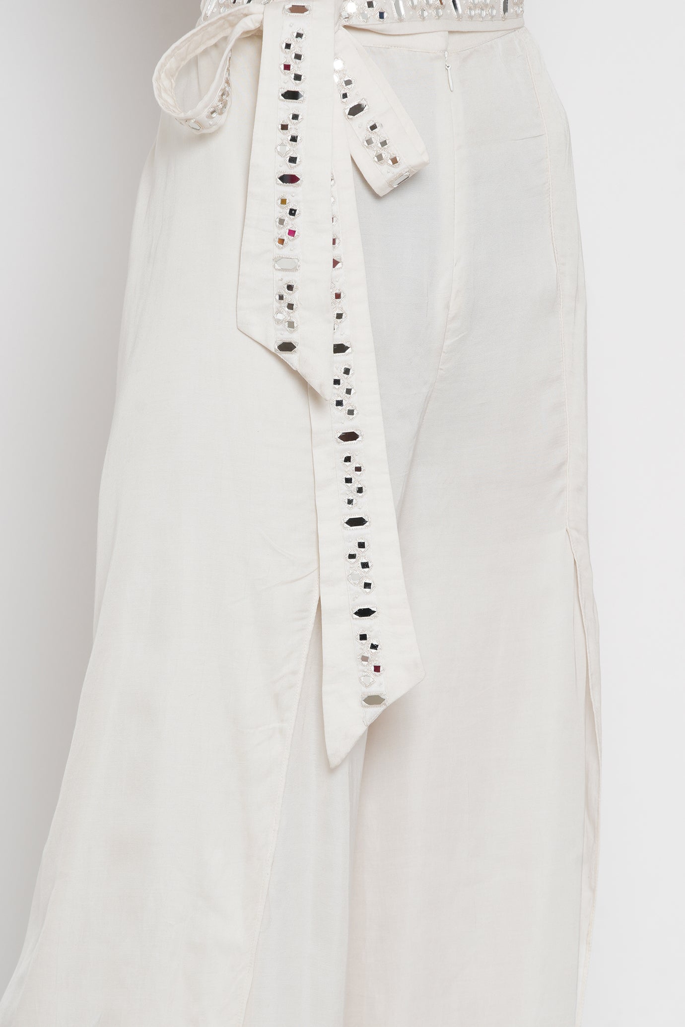 Off-White Slit Pants With Mirrorwork Belt