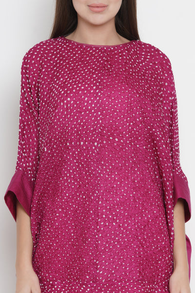 Pink Crushed Bandhani Wide Sleeve Cape Top