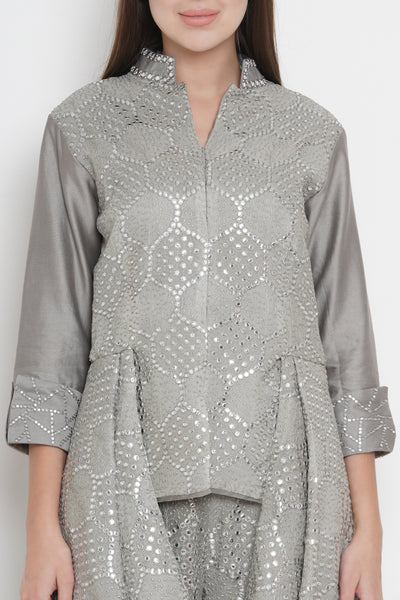 Grey Mirrorwork Asymmetric Layers Jacket