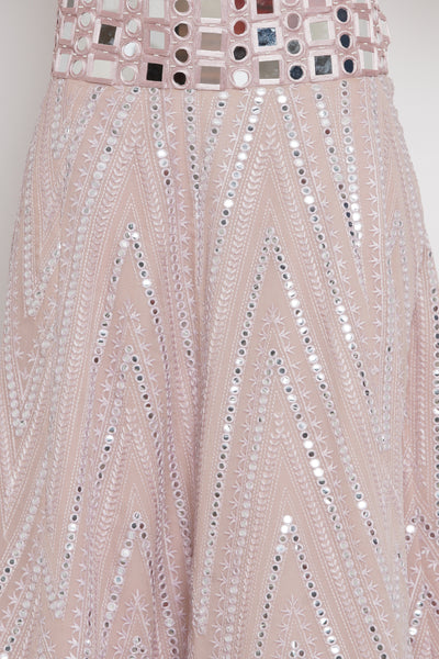 Blush Pink Mirrorwork Lehanga Skirt with Embellished Broad Belt
