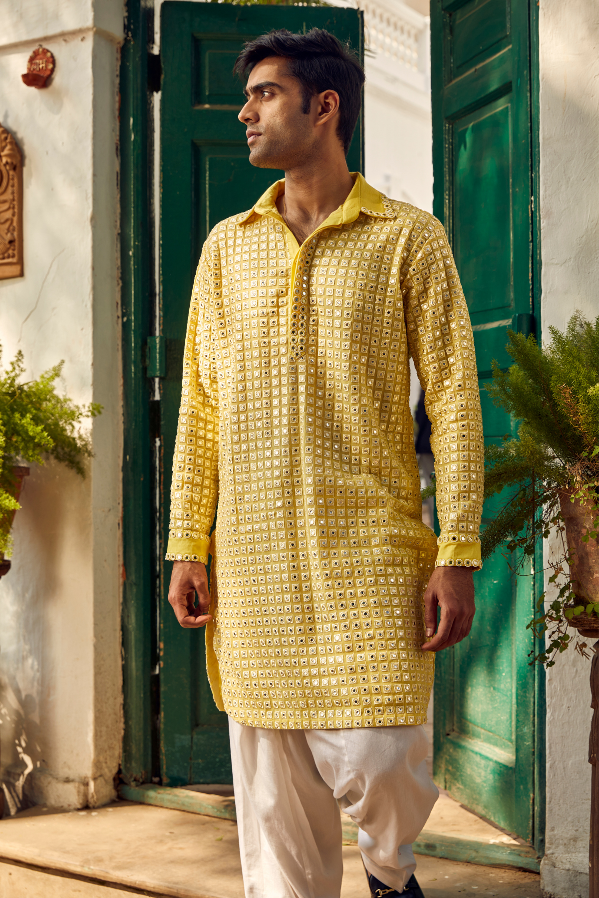 Yellow colour pathani online suit