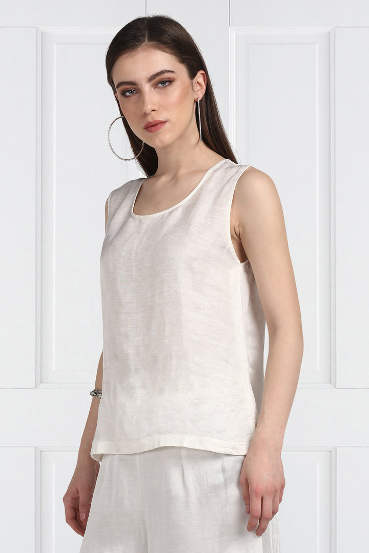 Off-White Linen Satin Pants and Sleeveless Top