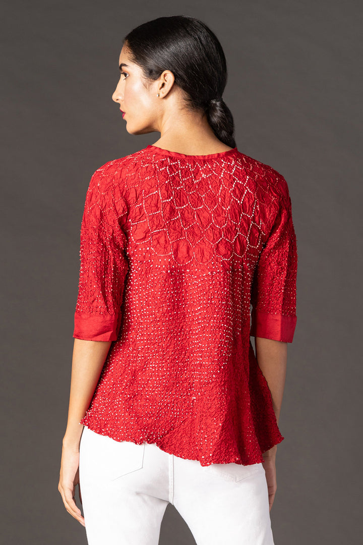Red Crushed Bandhani Kediya Shirt