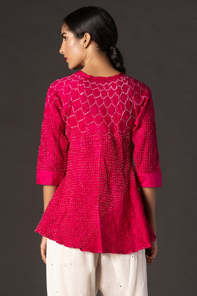 Pink Crushed Bandhani Kediya Shirt