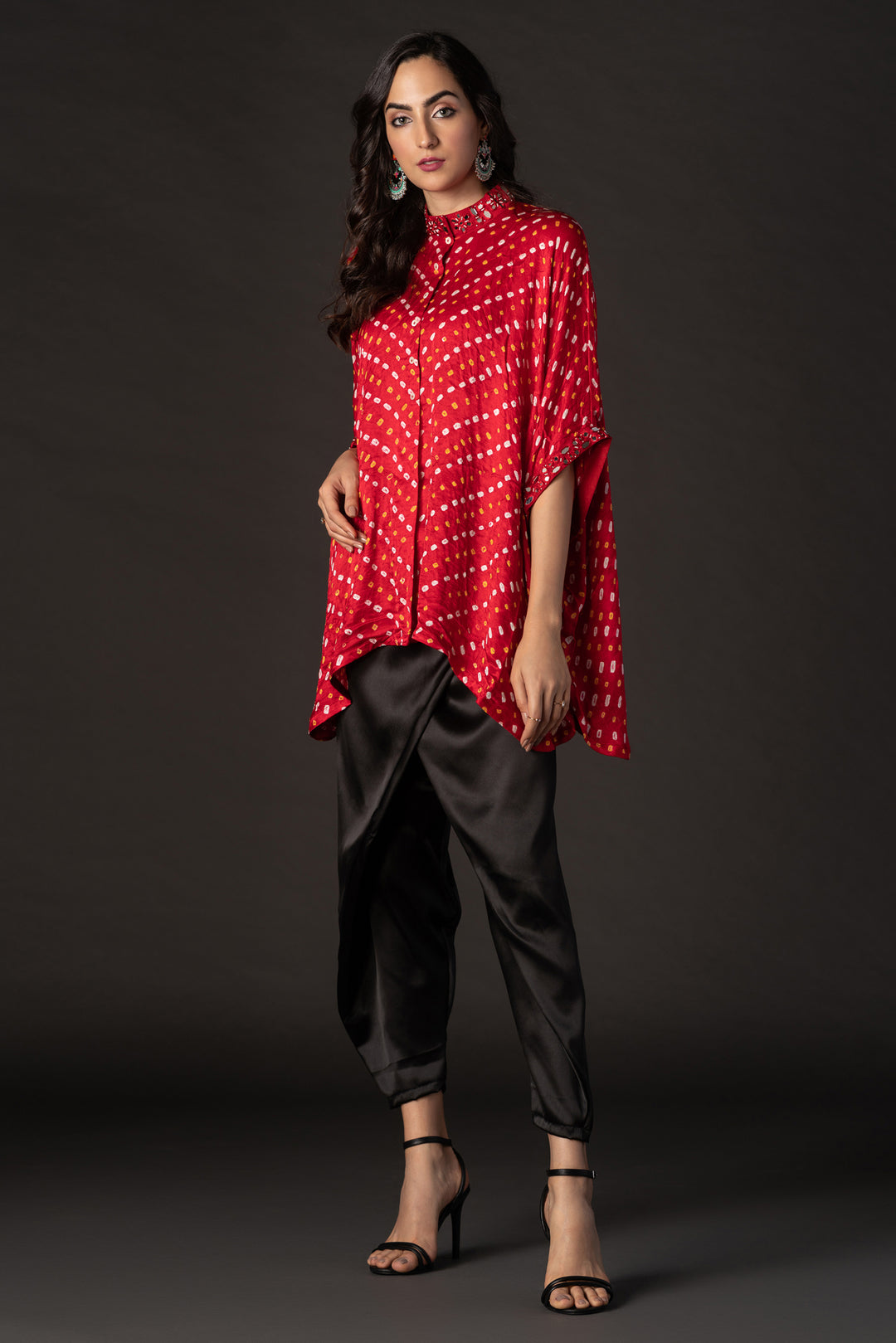 Bandhani Oversize shirt in gajji silk with mirror and beadwork