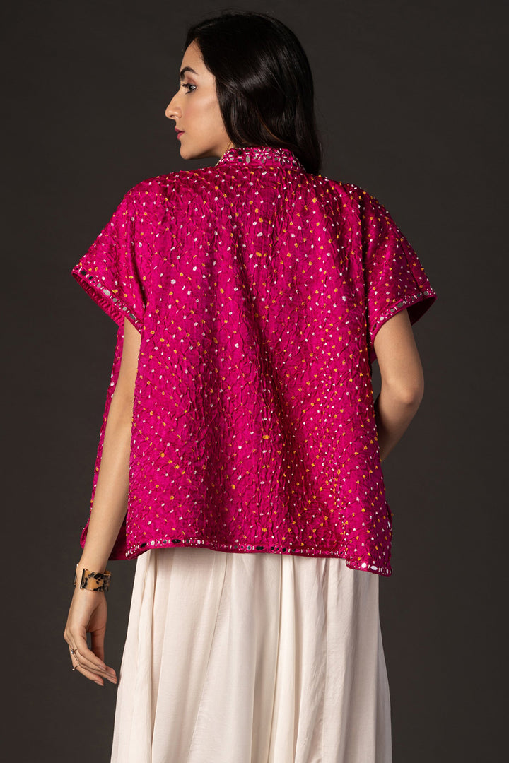 Pink Bandhani Shirt Cape