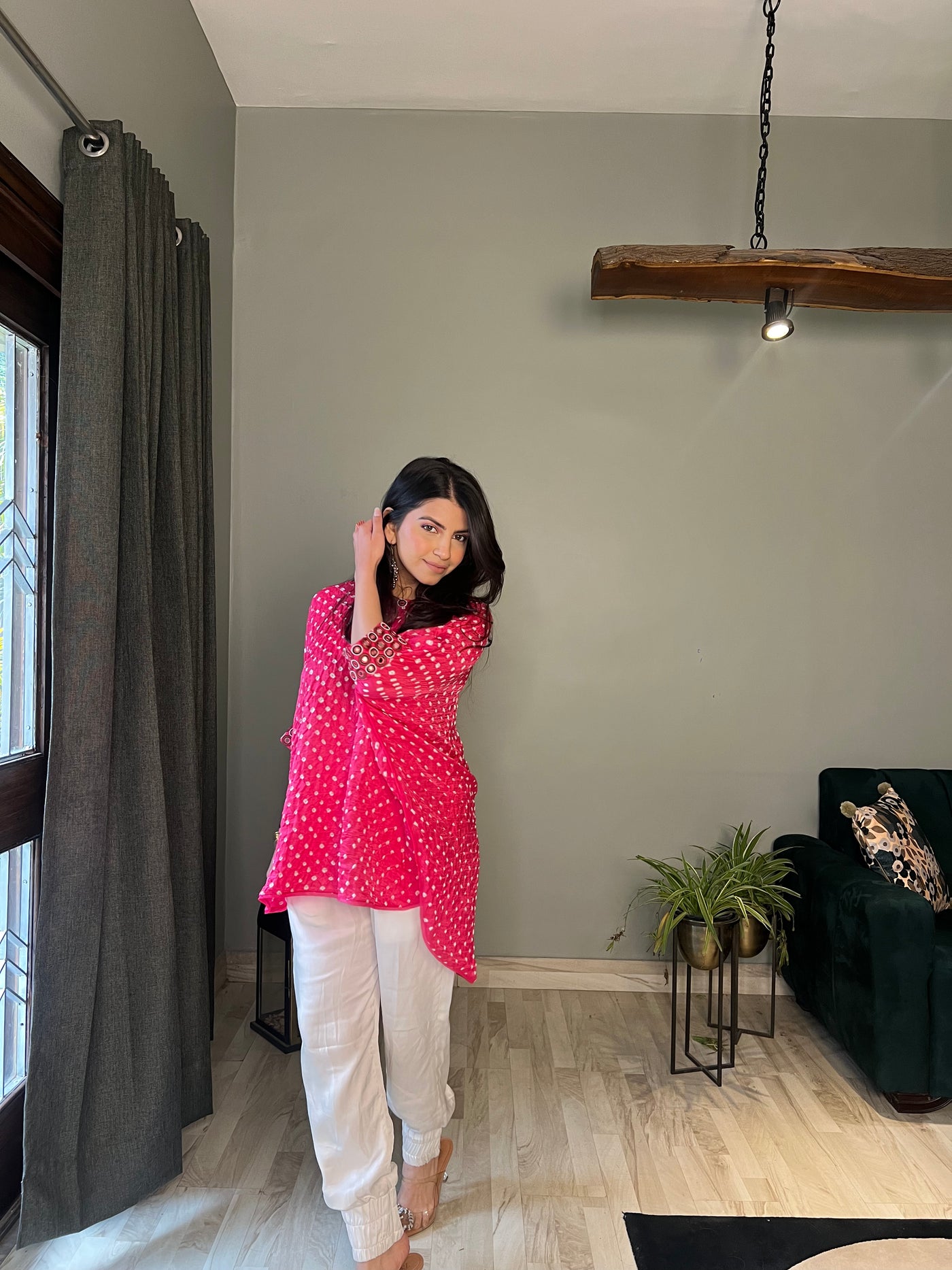 Dhriti Mehra In Bandhani Cuff Tunic with rabari mirrorwork embroidery