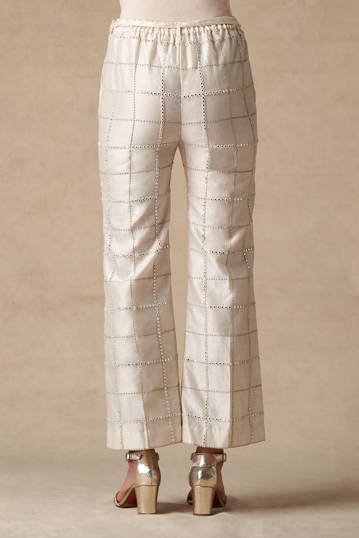Ivory Hi-Waist Pant with Tasseled Belt